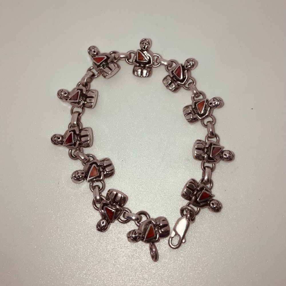 Carol Felley Storyteller Inlaid Spiny Oyster Sterling Silver Bracelet - Picture 5 of 7